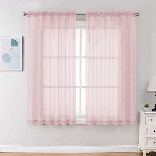 Image of Chyhomenyc Blush Pink Sheer Curtains 63 Inches Long 2 Panels, Light Filtering Bright Lightweight Curtains for Living Room, Soft Gentle Voile Rod Pocket Bedroom Window Drapes, 59Wx63L Inch, 2PCS