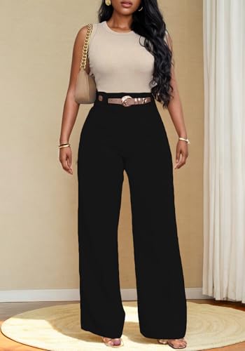 LKOUS Women's Wide Leg High Waisted Straight Dress Pants,Stretchy Business Work Trousers Suit Pants3