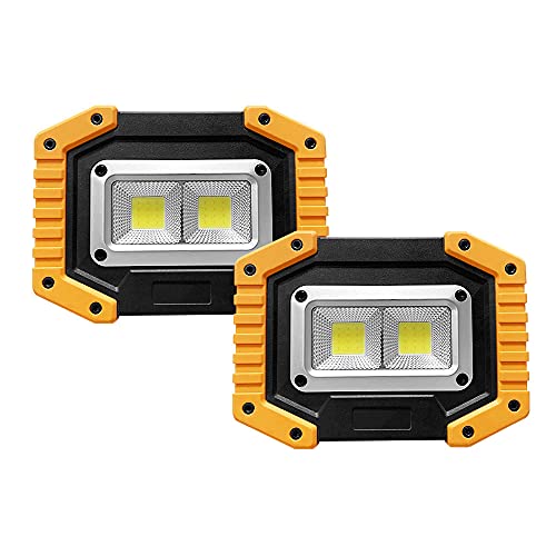 Rechargeable LED Work Light 1500 Lumen Portable Work Light Battery Powered Work Light Built-in Power Bank for Outdoor, Machine Repair, Camping, Job Site Lighting-2 Pack