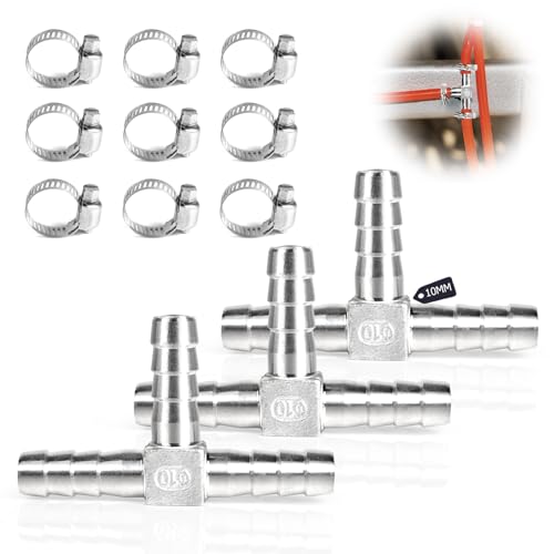 SUPAWAY Set da 3 Raccordi a T 10mm, Connettori per Tubo Carburante in Acciaio Inox SUS 304, Adattatori con 9 Fascette per Tubo Gas, Acqua, Aria,Olio,Raccordo per Tubi a Tre Vie in Acciaio Inossidabile