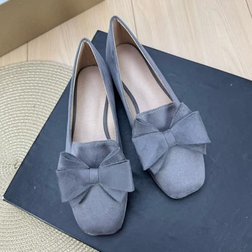 Image of WENJIAZHIZHI Square Toe Bow Ballet Slip-On | Classic Suede Finish,Chic Bow Detail,Effortless Everyday Style,Wedding Party Office,Plus Size Available