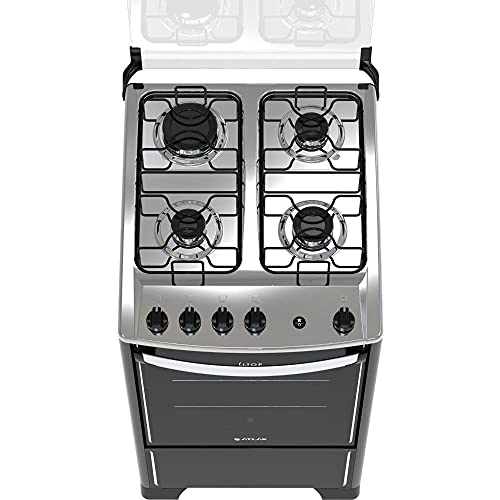 Fogão 4 bocas Atlas New Utop Preto mesa de inox - Bivolt