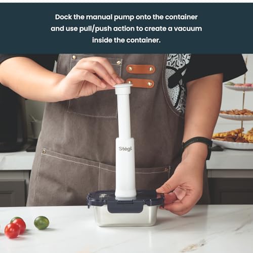 Image of Stegl Vacuum Container Set - Airtight Stainless Steel Containers with Vacuum Pump | Keeps Food Fresh 5x Longer | Microwave & Dishwasher Safe | 480ml & 800ml