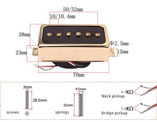 Lamsam P90 Tone Pickups Set, Humbucker-Sized Single Coil Neck Pick-Up And Bridge Pick Up Loaded Alnico V Magnets, As Replacement Parts For Standard-Humbucker Pickup On Electric Guitar, Gold #TOP4