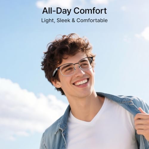 Image of pTron Orbis Era Smart Glasses with Bluetooth V5.4, Open Ear Music, Handsfree Calls, Protects Eye from Blue Light Emitted from Digital Screens, 8Hrs Playtime, Connect with Phones /Tablets (Black)