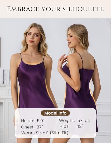Image of THXSILK Women's Silk Nightgown, 100% Real 19 Momme Mulberry Silk Sleepwear Round Neck Spaghetti Strap Chemise Nightdress
