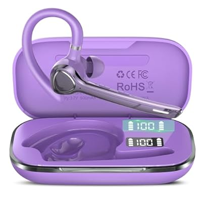 VOTAZIB - Manos Libres Auricular Bluetooth 5.4 con CVC8.0/ENC Doble Micrófono Cancelación 90H Talk Auriculares Inalambricos Mono Conexión de Dos Dispositivos Botón Mudo para Conducir/Negocios IPX7 Morado
