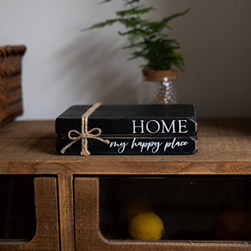 GENMOUS Black Decorative Books Set, Wooden Stacked Wood Books with