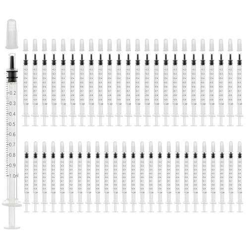 Yatrosynth 1ml Esteril Jeringa de Plastico, Jeringa de Líquido Reutilizable Sin Aguja, para Laboratorios Científicos, Alimentación de Mascotas, Medición(50 Unidades)