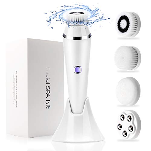 Rechargeable Spin Facial Cleansing Brush,Waterproof Facial Cleansing Brush 4-in-1 Set, Complete Face Spa System for Gentle Exfoliation, Deep Cleansing and Face Massage
