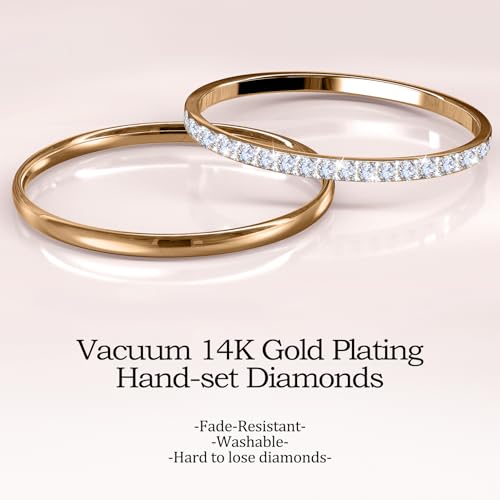 2 Pack 14K Gold Plated Stackable Rings Compatible with Oura Ring Gen 3/4, Cubic Zirconia Simulated Diamond Stacking Rings Eternity Bands for Smart Ring4