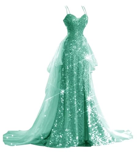 YUAOHUANG Sparkly Sequin Prom Dress for Women Wedding 2025 Spaghetti Straps Tulle Ball Gown Formal Sequin Pageant Dresses