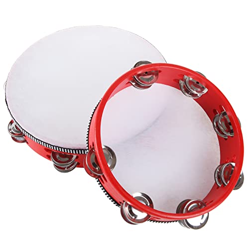 2Pack Wood Handheld Tambourine Drum, 8 & 10 Inch Tambourine For Adults, Double Row Metal Jingle Bells Wooden Tambourines Musical Percussion Instrument For Party, Ktv, Church, Red #TOP4