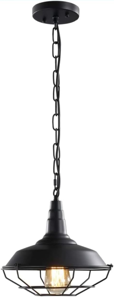 Gx Black Farmhouse Pendant Lamp Industrial Vintage Hanging Light Fixtures Metal Wire Cage Ceiling Lighting with Adjustable Chain for Kitchen Barn Hallway Porch Stairway Dining Room