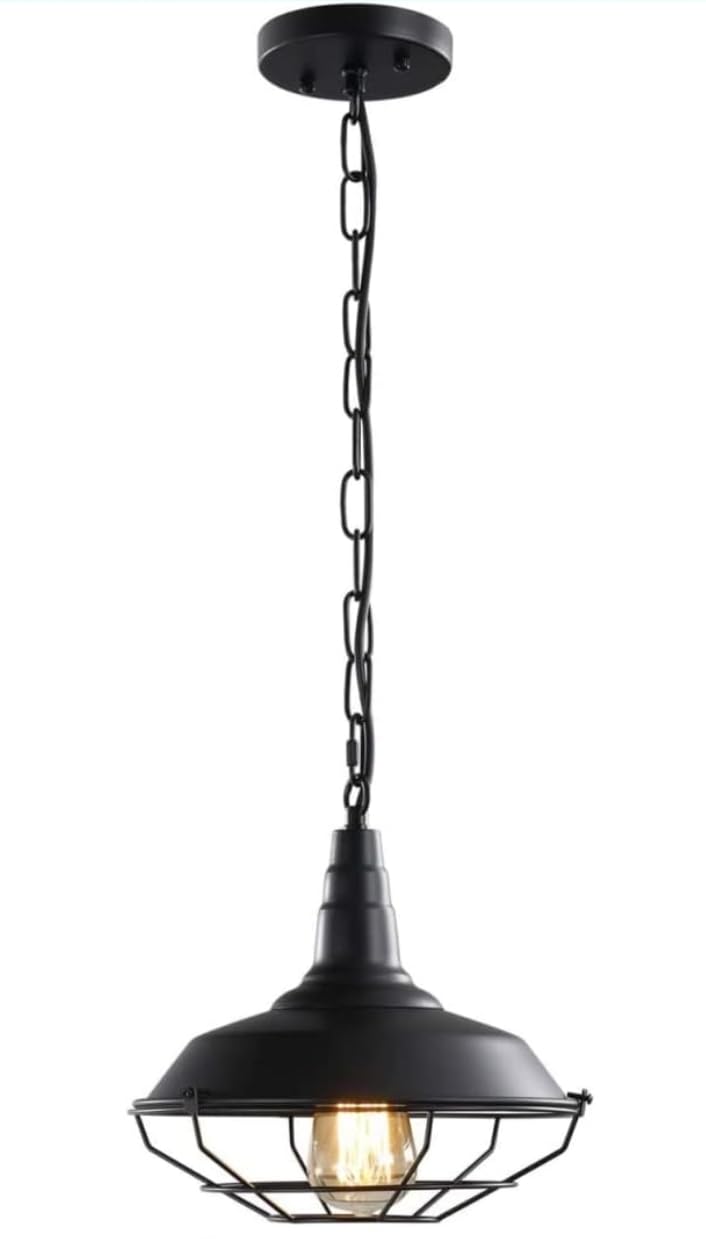 Gx Black Farmhouse Pendant Lamp Industrial Vintage Hanging Light Fixtures Metal Wire Cage Ceiling Lighting with Adjustable Chain for Kitchen Barn Hallway Porch Stairway Dining Room