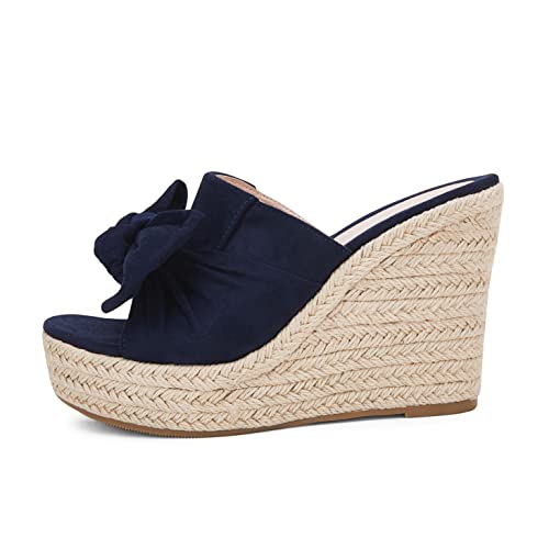 Image of PiePieBuy Womens Platform Espadrilles Slip On Wedge Sandals Bow Tie Open Toe Slides Shoes