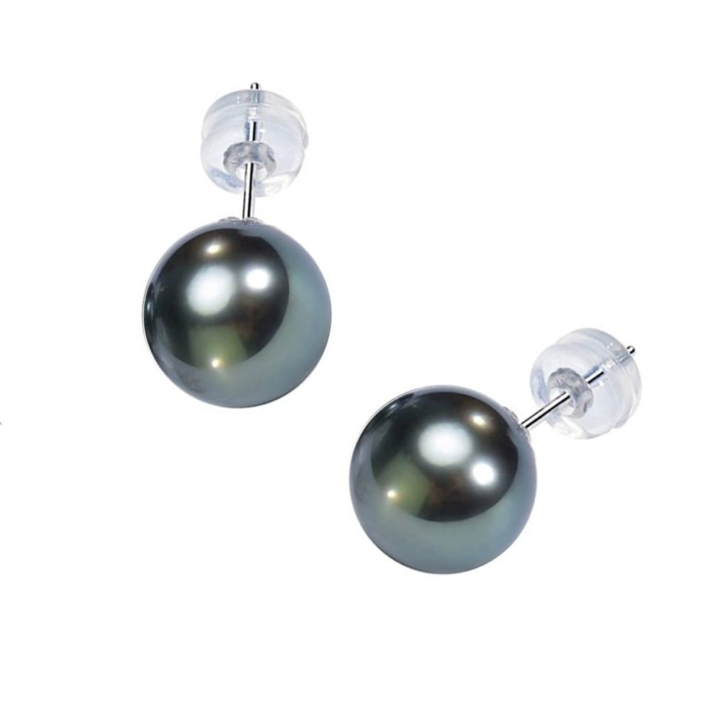 NONNYL Gifts for Wife Anniversary 18K Gold Pearl Stud Earrings for Women- Genuine Handpicked Nature Tahitian Black Pearls