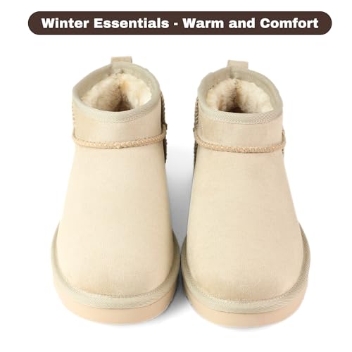 Women’s Winter Ankle Mini Boots, Vegan Suede Fuzzy Snow Boots with Warm Faux Fur Lining, Classic Ultra Mini Booties Anti-Slip Lightweight (Brown/Sand/Black, US Women Size 6-9)2