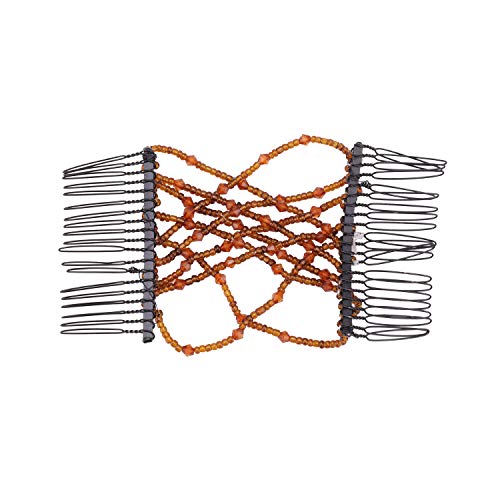 Greatstar Ez Stretch Pearls Combs For Girl, Magic Beading Hair Comb-Double Clips Hair Styling Accessories For Women Girls Hair Beauty (Coffee) #TOP2