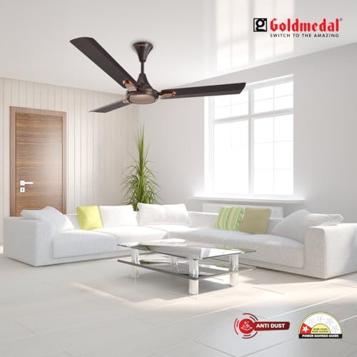Image of Goldmedal Senora 1200 mm BEE Certified Star Rated Decorative Ceiling Fan | Anti Dust| High Air Delivery| High RPM | 2 years Warranty (Chocolate Gold)