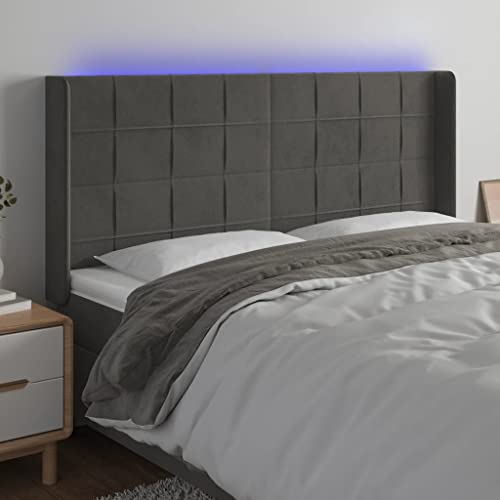 Juroupi Cabecero con LED de Terciopelo cabeceros de Cama cabecero led headboard cabeceros Cama Gris Oscuro 163x16x118/128 cm - 3124103