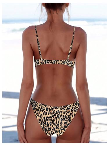 MakeMeChic Women's Bikini Sets Leopard Print Spaghetti Strap Backless Beach Swimsuit2
