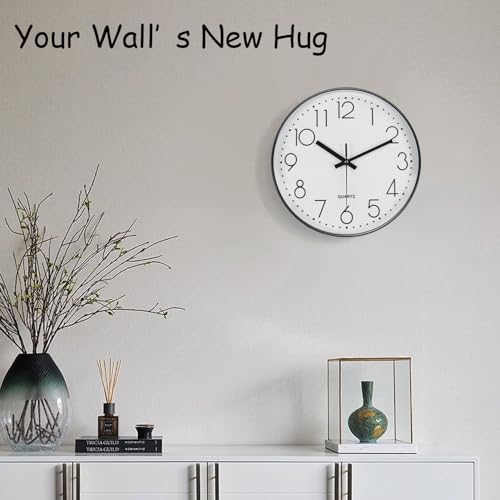 Image of Wall Clock, Silent Wall Clocks Battery Operated 10 Inch Modern Non Ticking Analog Clock with Large Numerals Tempered Glass Clocks for Bedroom, Living Room, Kitchen, Office Decor, White Black