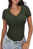 XIEERDUO Womens Tops Dressy Casual Cute Tops Deep V Neck T Shirts Short Sleeve Shirts for Women Green Tops for Women M