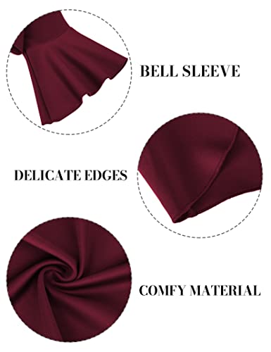 Image of Cropped Cardigans for Women, 3 /4 Bell Sleeve Bolero Shrug Open Front Bolero Jackets for Evening Dresses Wine Red M