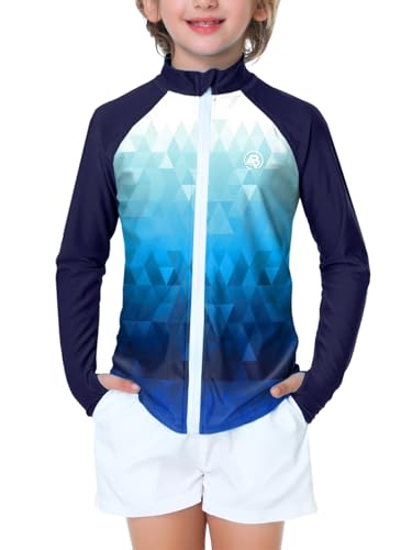 Image of AOBUTE Unisex Kids Zipper Rash Guard Boys UPF 50+ UV Protection Sun Shirt with Thumb Hole 3-12 Years