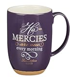 Christian Art Gifts Ceramic Scripture Coffee & Tea Mug Large 15 oz Inspirational Bible Verse Mug for Women: His Mercies are New - Lam. 3:22 Lead-free w/Clay Base & Gold Accents, Purple/White