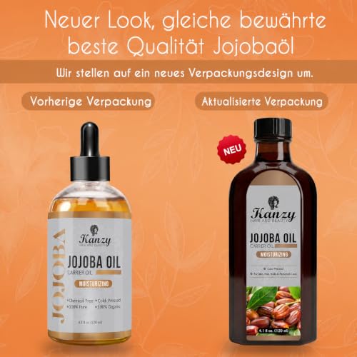 Kanzy Jojobaöl Kaltgepresst 100% Reines Gold, 120ml für Haut, Haare und Nägel, Gesichtsöl und Körperöl, Vegan & Hexanfrei, Jojobaöl… – Ansicht 2