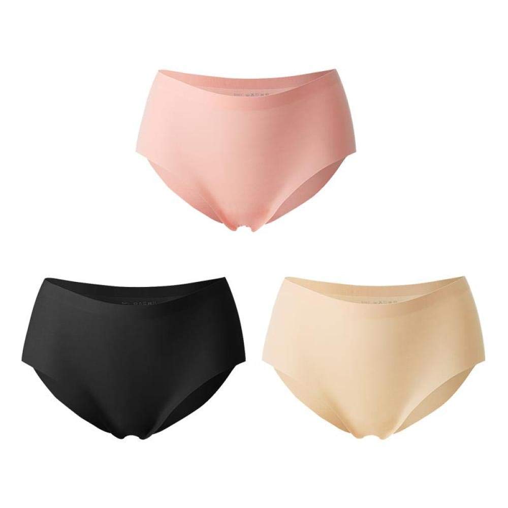 Teenage Girl's Briefs With High Knitting Model Cotton Medium Waist Comfortable Breathable Fast Sweat Absorption And Elimination Antibacterial Briefs, 3 Pieces M适合90-110斤 三条装：粉色+黑色+肤色
