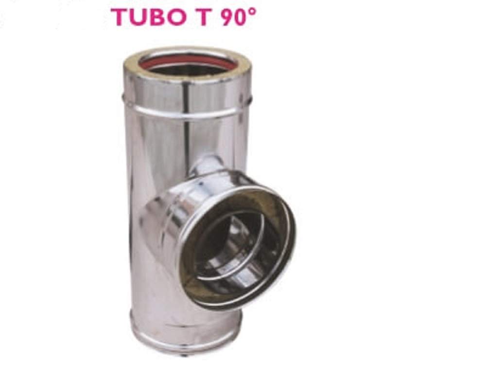 Giunto a T 90° in acciaio inox doppia parete per canne fumarie (DN 150-200)