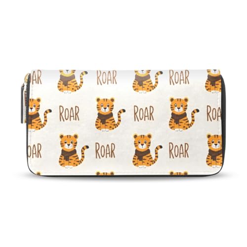 Long Wallets Leather Bifold Wallet for Women Tiger Cartoon with Zipper Credit Card Holder Large Capacity