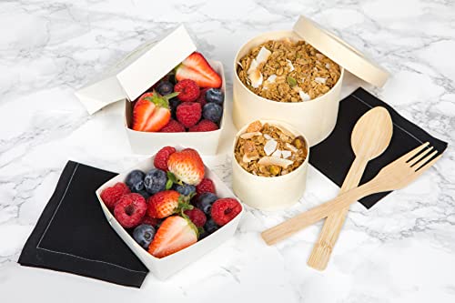 Image of PacknWood 210KRAYWH195 - White Box with Window - White Square Paper 2-Piece Box with Window Lid - white bakery box with window (60 oz Capacity) - (7.1 inch x 7.1 inch x 2 inch) (200 per case)