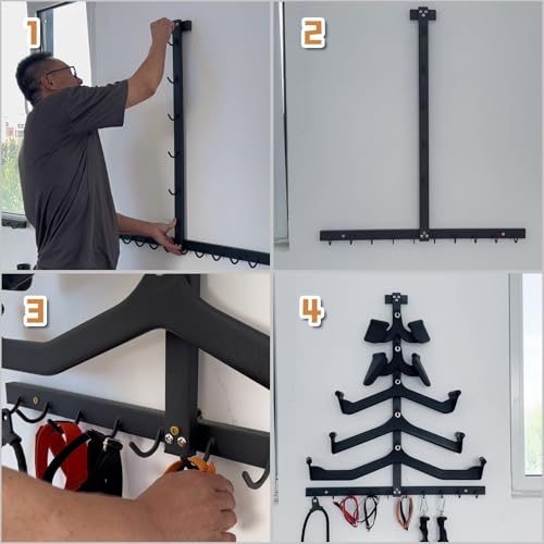 KORIKAHM Rack de rangement pour accessoires de traction latte, organiseur de barre de traction murale, avec crochets robustes, en acier pour accessoires de salle de gym (étagère de gym 4) – vue 5