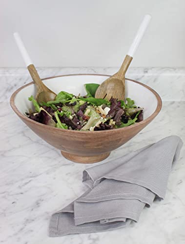 Auldhome Wooden Salad Bowl Set (Large Serving Bowl W/Utensils); Salad Serving Set In Mango Wood #TOP3