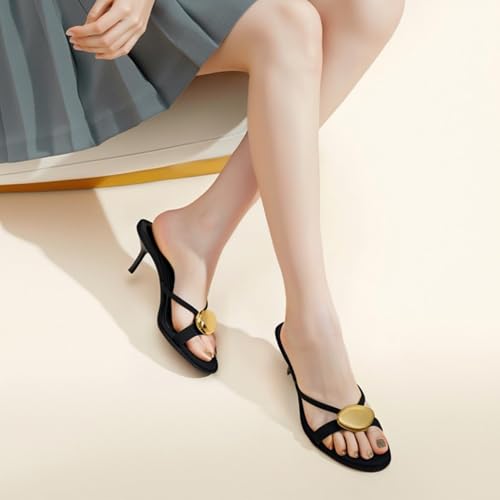 Womens Kitten Heels Mules Sandals Round Open Toe Slip On3