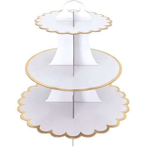 GELIMY 3 Tier Cardboard Afternoon Tea Cupcake Cake Stand Birthday Party Display Decoration (Round white) Cover