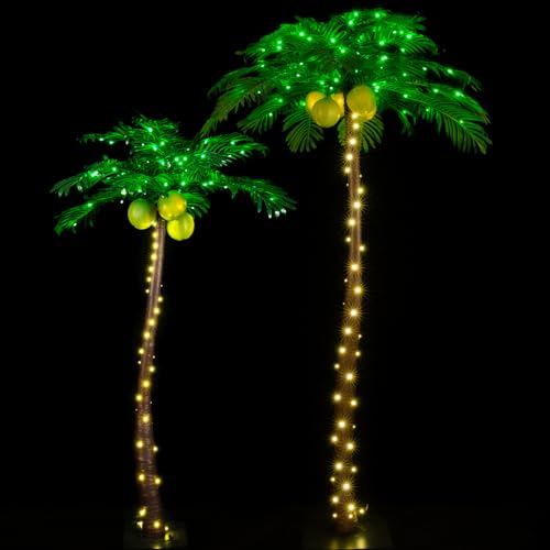 TYBEEU 5ft & 7ft Lighted Palm Tree Set with Glowing...