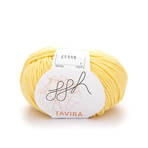 ggh “Tavira” – Gomitolo in 100% cotone, lunghezza 80 m per 50 g, spessore dei ferri: 4-5, adatto per lavorare a maglia o uncinetto, colore: 009 caramella al limone ggh “Tavira” – Gomitolo in 100% cotone, lunghezza 80 m per 50 g, spessore dei ferri: 4-5, adatto per lavorare a maglia o uncinetto, colore: 009 caramella al limone