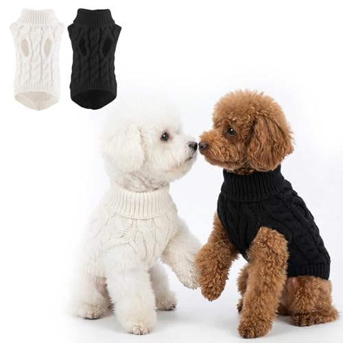 HTTDSLF 2 Stück Hundepullover Kleine Hunde, Hundepullover Haustier Pullove, Winter Warmer Hund Katzenpullover, Rollkragen Strickpullover, für Mittelgroße Hunde und Katzen