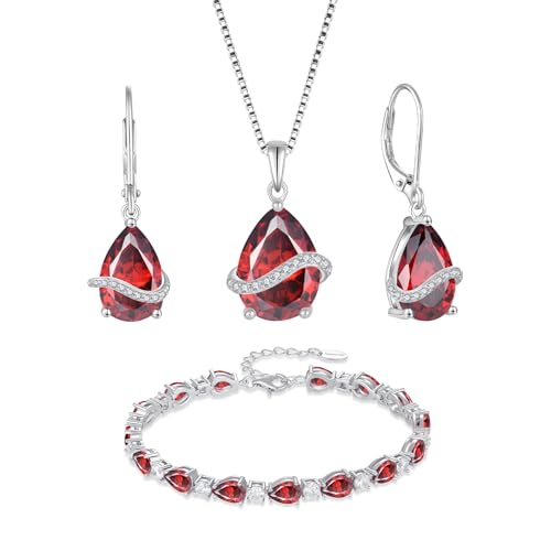 Inpasne Garnet Jewelry Set 925 Sterling Silver Pear Shaped January