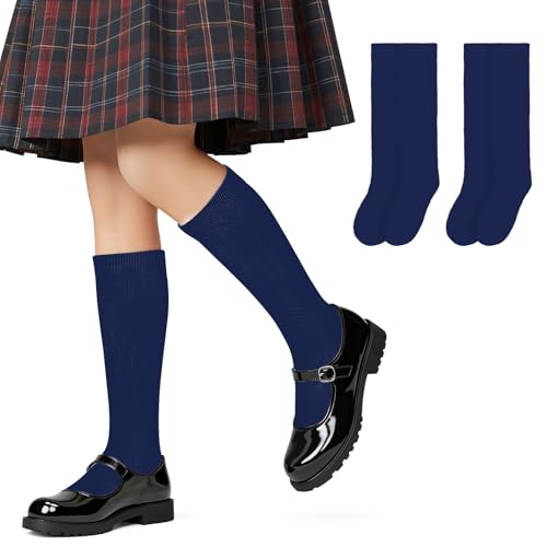 Lusofie 2 Pairs knee high socks for girls 8-12 Years Cotton School Uniform Socks Kids Boy Soft & Lightweight knee socks girls