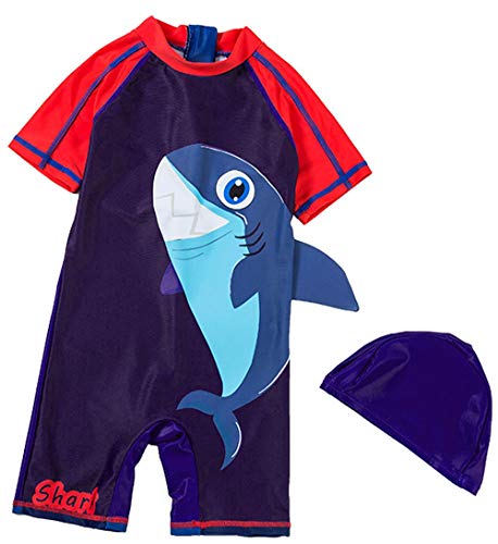 3D Cartoon Shark Rash Guard Swimsuit Baby Boys Girls One-Piece Sun Protection Short Sleeve Swimwear Bathing Suit Big Shark (4-5 Years)