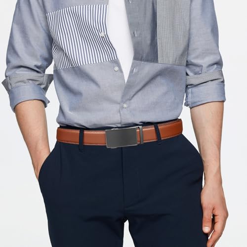 Image of Founders & C Men's Ratchet Belt 1 3 /8 inch,Leather Dress Belt Adjustable with Click Sliding Buckle Trim to Exact Fit