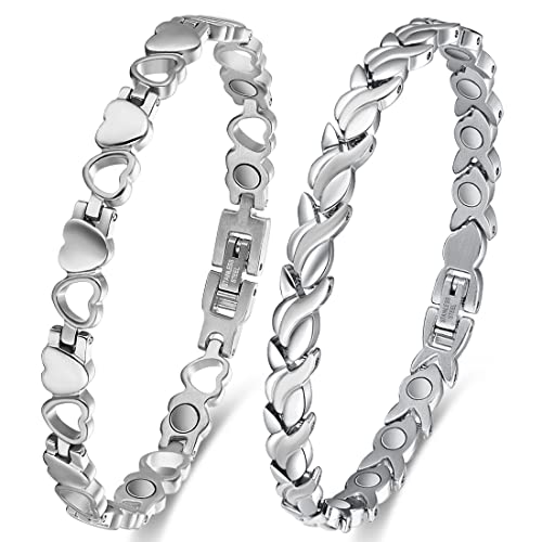 Vicmag 2Pcs Magnetic Bracelets For Women Arthritis Pain Relief Titanium Steel With Magnets Jewelry Gift With Adjustment Tool Health Magnetic Field Therapy #TOP10