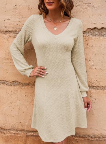 Image of Dokotoo Sweater Dress for Women Long Sleeve V Neck A Line Knit Mini Dresses | Fall Winter Clothes 2026,Comfy Slim Fit Dresses for Party Cocktail Club Night Going Out Work Office Homecoming Wedding Guest