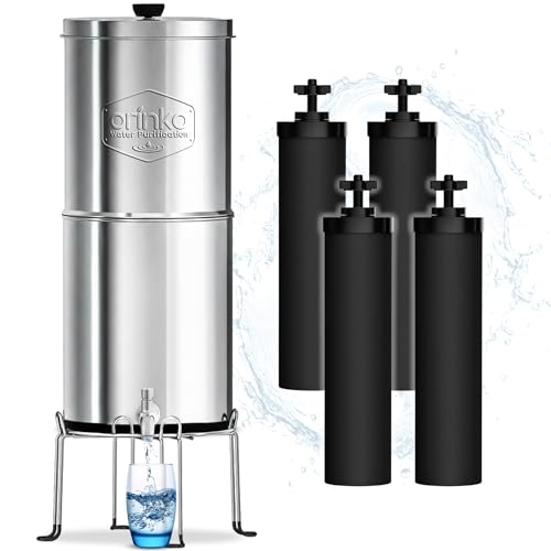 ORINKO Wasserfilter mit Schwerkraft, 8,5 l, mit 4 Kartuschen, Wasserreiniger mit Aktivkohle, Filterbrunnen für Leitungswasser, Regenwasser und mehr, fortschrittliche...